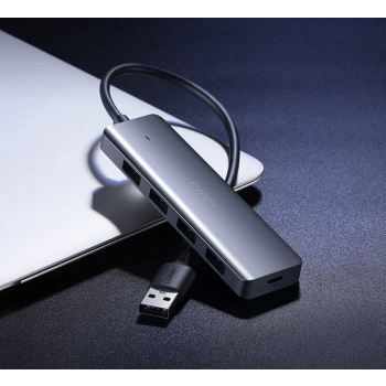 HUB Rozdzielacz portów USB - 4x USB 3.2 z portem zasilania micro USB szary