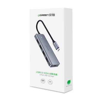 HUB Rozdzielacz USB-C - 4x USB 3.2 z portem zasilania USB-C szary