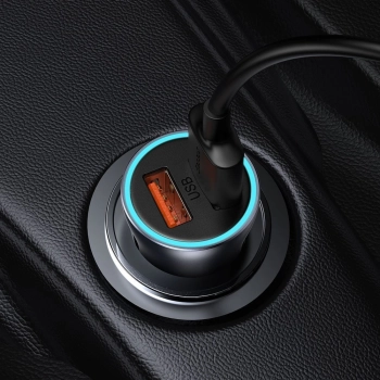 Szybka ładowarka samochodowa 2x USB 40W QC SCP FCP AFC + kabel USB-C szary
