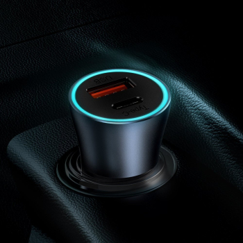 Szybka ładowarka samochodowa 40W PD QC USB-C / USB + kabel USB-C szary