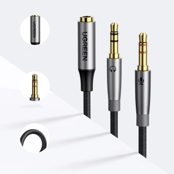Rozdzielacz kabla AUX 3.5 mm żeński do słuchawek i mikrofonu męski 20cm czarny