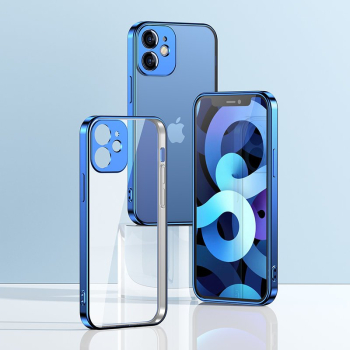 Ultra cienkie przezroczyste etui z metaliczną ramką do iPhone 12 Pro ciemno-niebieski