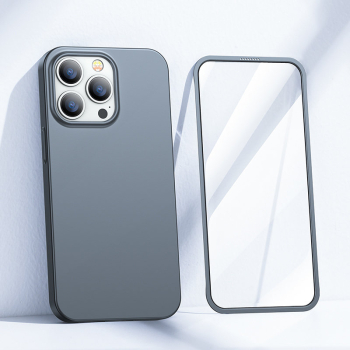 Etui pokrowiec do iPhone 13 Pro obudowa na tył i przód + szkło hartowane szary