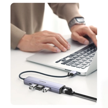 Wielofunkcyjny HUB adapter rozdzielacz USB 3.0 - 3x USB Ethernet RJ-45 USB-C PD szary