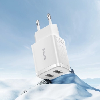 Mała ładowarka sieciowa Compact 2x USB 10.5W biały