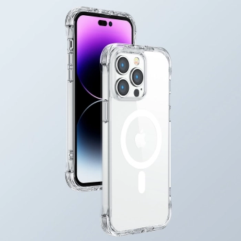Magnetyczne etui do iPhone 14 Plus pancerny pokrowiec z haczykami podstawką przezroczysty
