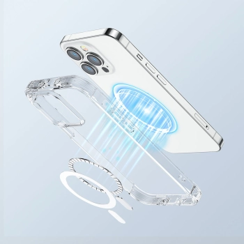Magnetyczne etui do iPhone 14 Pro Max pancerny pokrowiec z haczykami podstawką przezroczysty