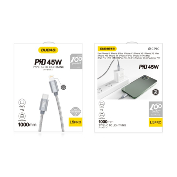 Wytrzymały kabel przewód do iPhone USB-C - Lightning Power Delivery 45W 1m szary
