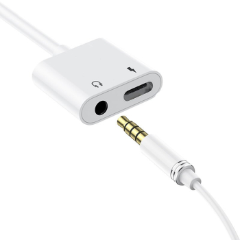 Adapter przejściówka rozdzielacz słuchawkowy USB-C - USB-C + 3,5 mm mini jack biały