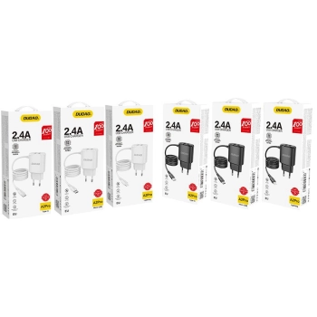 Ładowarka sieciowa 2x USB z wbudowanym kablem micro USB 12W czarny