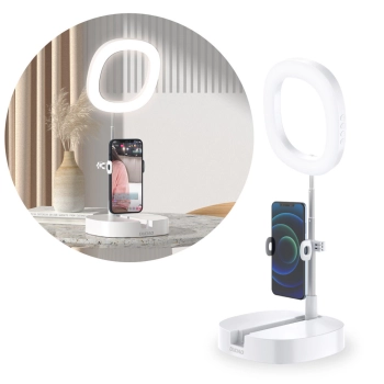 Zestaw statyw + lampa LED Ring Flash do nagrywania filmów YouTube TikTok biały