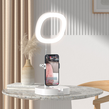 Zestaw statyw + lampa LED Ring Flash do nagrywania filmów YouTube TikTok biały
