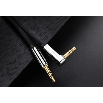Kabel przewód płaski kątowy audio AUX 3.5mm minijack 0.5m czarny