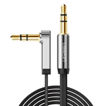 Kabel przewód płaski kątowy audio AUX 3.5mm minijack 0.5m czarny
