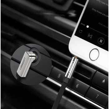 Kabel przewód płaski kątowy audio AUX 3.5mm minijack 0.5m czarny