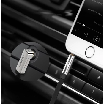 Kabel przewód płaski kątowy audio AUX 3.5mm minijack 0.5m czarny