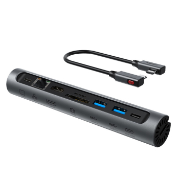 8w1 Podstawka do laptopa + HUB wielofunkcyjny USB-C TF SD HDMI 4K RJ45 100W szary
