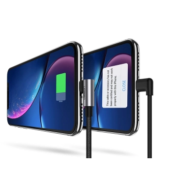 Kątowy kabel przewód do iPhone USB - Lightning MFI 2.4A 1m czarny