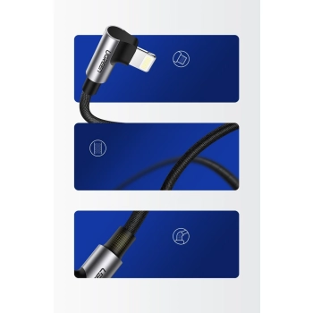 Kątowy kabel przewód do iPhone USB - Lightning MFI 2.4A 1m czarny
