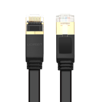 Kabel sieciowy internetowy płaski patchcord U/FTP Cat. 7 10Gb/s 0.5m czarny
