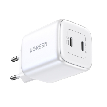 Szybka ładowarka sieciowa GaN 2x USB-C 45W QC PD biała