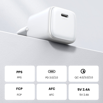 Szybka ładowarka sieciowa GaN 1x USB-C 30W PD Nexode Mini biała