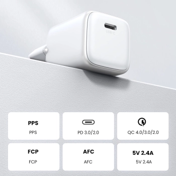 Szybka ładowarka sieciowa GaN 1x USB-C 30W PD Nexode Mini biała