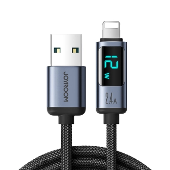 Kabel do iPhone z wyświetlaczem LED Lightning - USB-A 2.4A 1.2m czarny