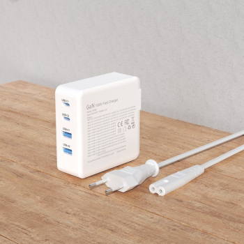 Szybka i mocna ładowarka sieciowa GaN 2x USB-C 2x USB 100W biała