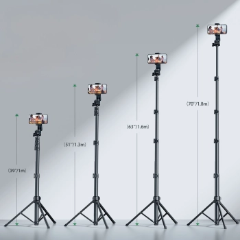 Selfie stick ze stojakiem i pilotem Bluetooth długi kijek do selfie 1.8m czarny
