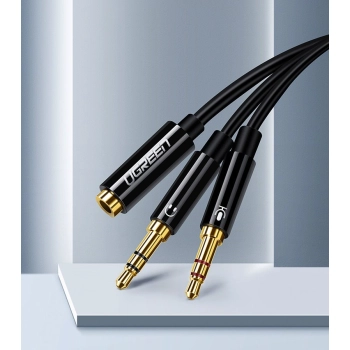 Przejściówka rozdzielacz AUX 3.5 mm mini jack na mikrofon i słuchawki czarny