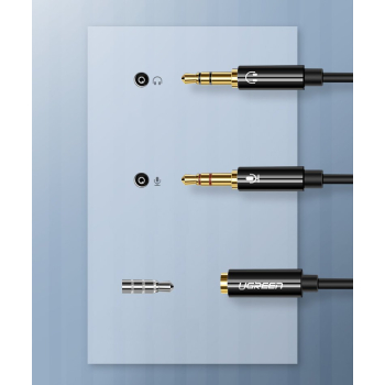 Przejściówka rozdzielacz AUX 3.5 mm mini jack na mikrofon i słuchawki czarny