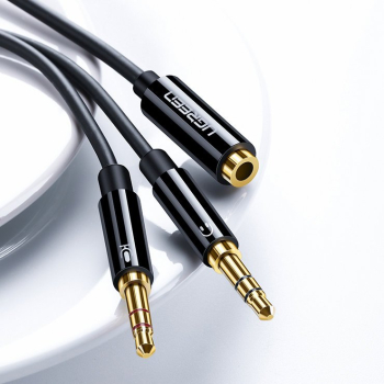 Przejściówka rozdzielacz AUX 3.5 mm mini jack na mikrofon i słuchawki czarny