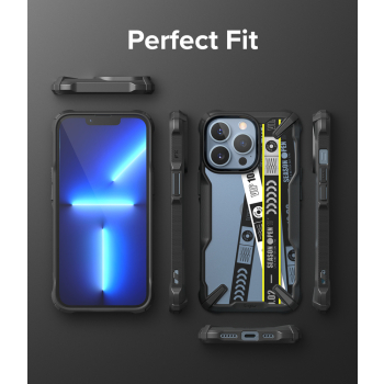 Etui pancerny pokrowiec z ramką iPhone 13 Pro Fusion X Design Ticket band czarny