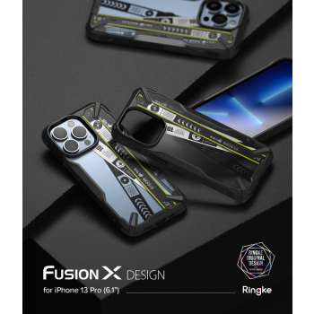 Etui pancerny pokrowiec z ramką iPhone 13 Pro Fusion X Design Ticket band czarny