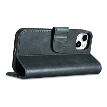 2w1 etui skórzany pokrowiec z klapką iPhone 14 Plus Anti-RFID Oil Wax Wallet Case niebieski