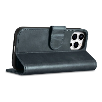 2w1 etui skórzany pokrowiec z klapką iPhone 14 Pro Max Anti-RFID Oil Wax Wallet Case niebieski