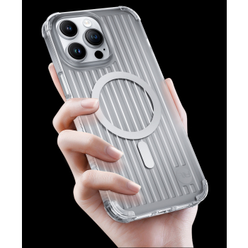 Magnetyczne etui iPhone 14 Pro MagSafe PQY Go Out Series srebrne