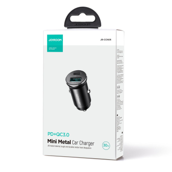 Mini ładowarka samochodowa 30W USB-A QC3.0 USB-C PD czarna