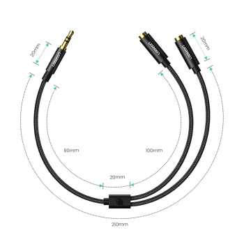 Kabel rozdzielacz audio minijack 3.5 mm - 2x minijack 3.5mm 21cm czarny