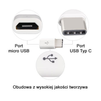 Adapter przejściówka wtyczka z micro USB na USB-C biała