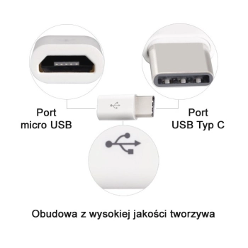 Adapter przejściówka wtyczka z micro USB na USB-C biała