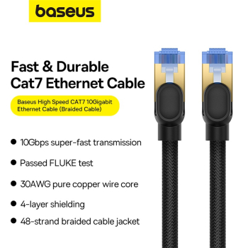 Szybki kabel sieciowy LAN RJ45 cat.7 10Gbps plecionka 10m czarny