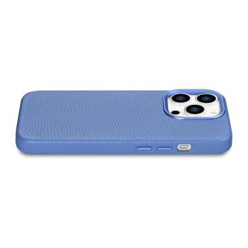 Skórzane etui iPhone 14 Pro magnetyczne z MagSafe Litchi Premium Leather Case niebieski