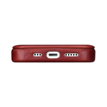 Skórzane etui iPhone 14 z klapką magnetyczne MagSafe CE Oil Wax Premium Leather bordowy