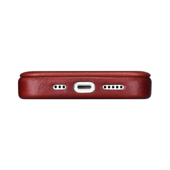 Skórzane etui iPhone 14 Pro z klapką magnetyczne MagSafe CE Oil Wax Premium Leather bordowy