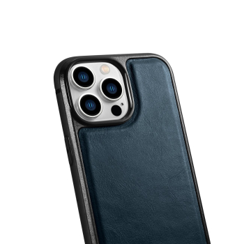 Etui pokryte naturalną skórą do iPhone 14 Pro Leather Oil Wax granatowy