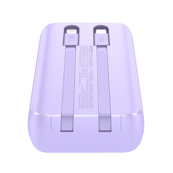Powerbank 30W 10000mAh z wbudowanymi kablami iPhone Lightning i USB-C fioletowy