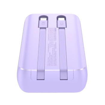 Powerbank 30W 10000mAh z wbudowanymi kablami iPhone Lightning i USB-C fioletowy