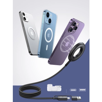 Bezprzewodowa ładowarka magnetyczna 15W z kablem USB / USB-C czarna
